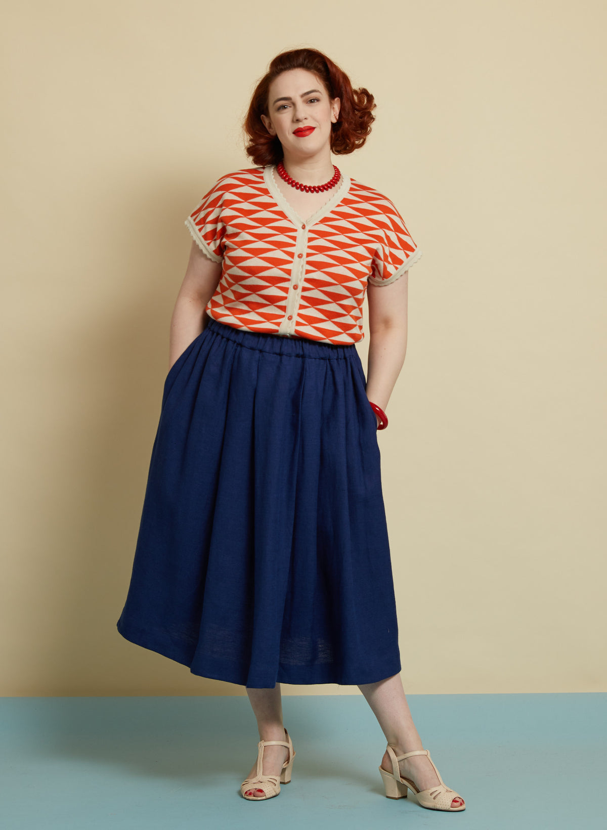 100% Linen Navy Midi Skirt | Made in the UK | Palava