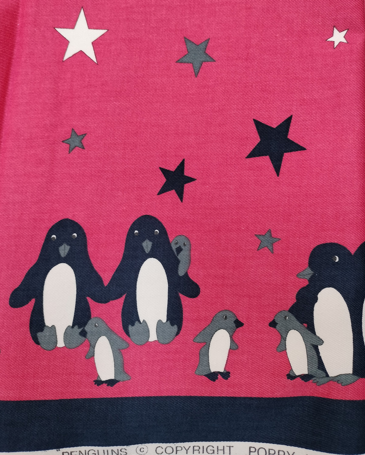 Remnant  - 1m - Pink Penguin Fabric - Cotton twill Fabric