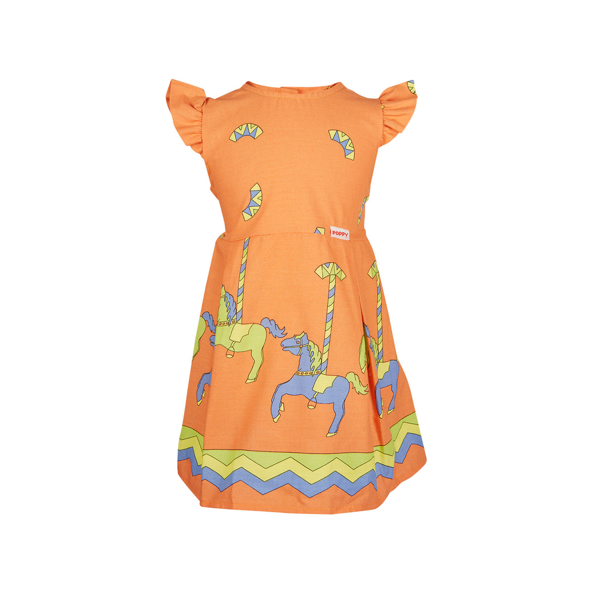Remnant - 138cm x 34.5cm - Orange Carousel Print Fabric - Cotton
