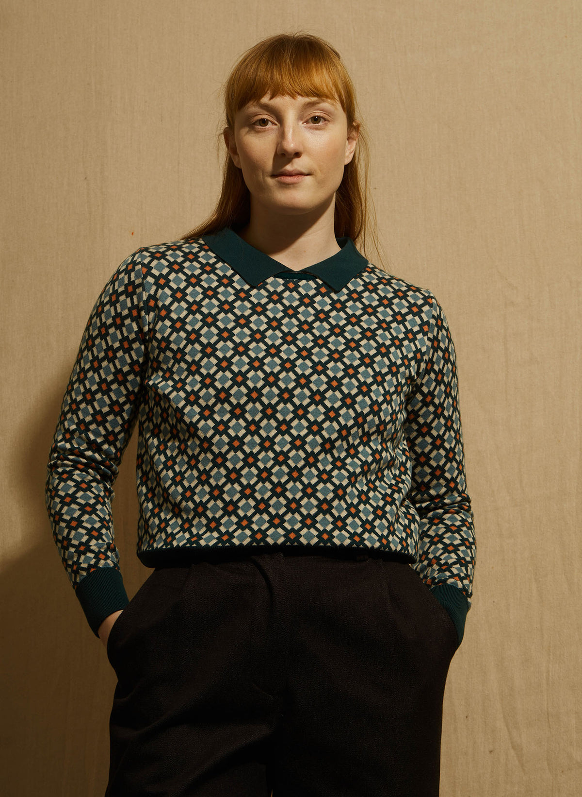 Nancy Top - Deep Teal Tiles