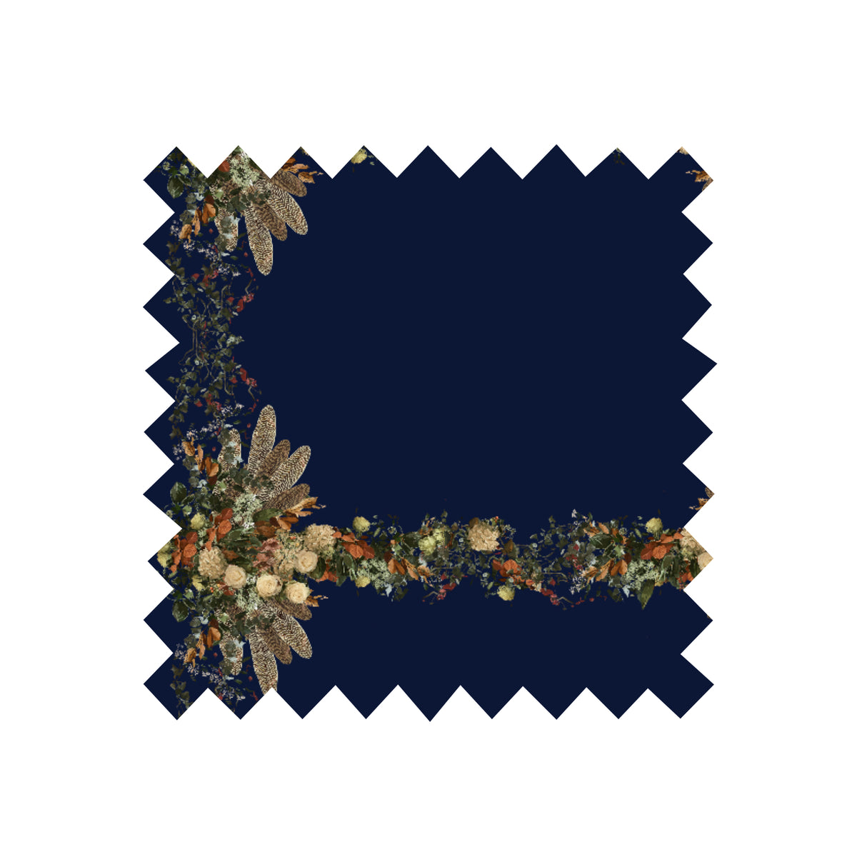 Remnant - 100x128cm - Navy Floral Feather - Cotton Twill