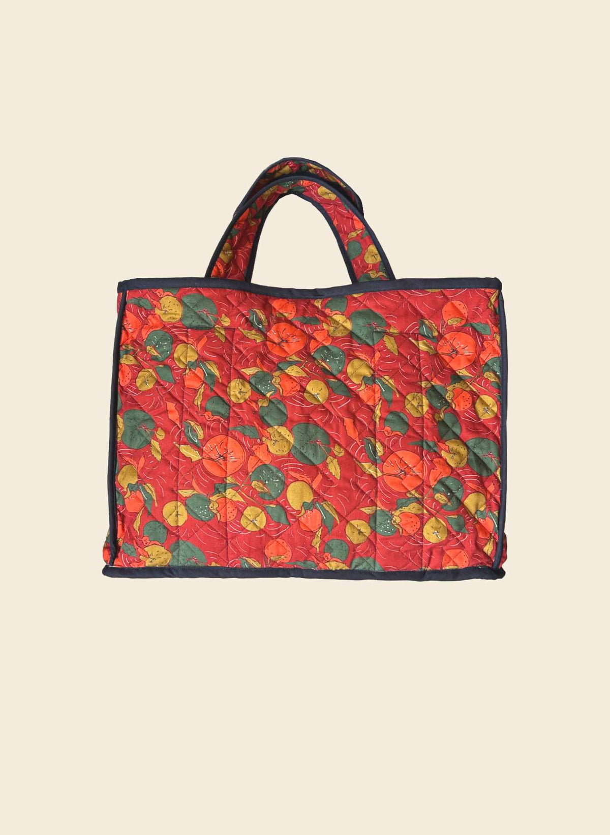 Reversible Quilted Tote Bag - Red/Navy Apple Orchard