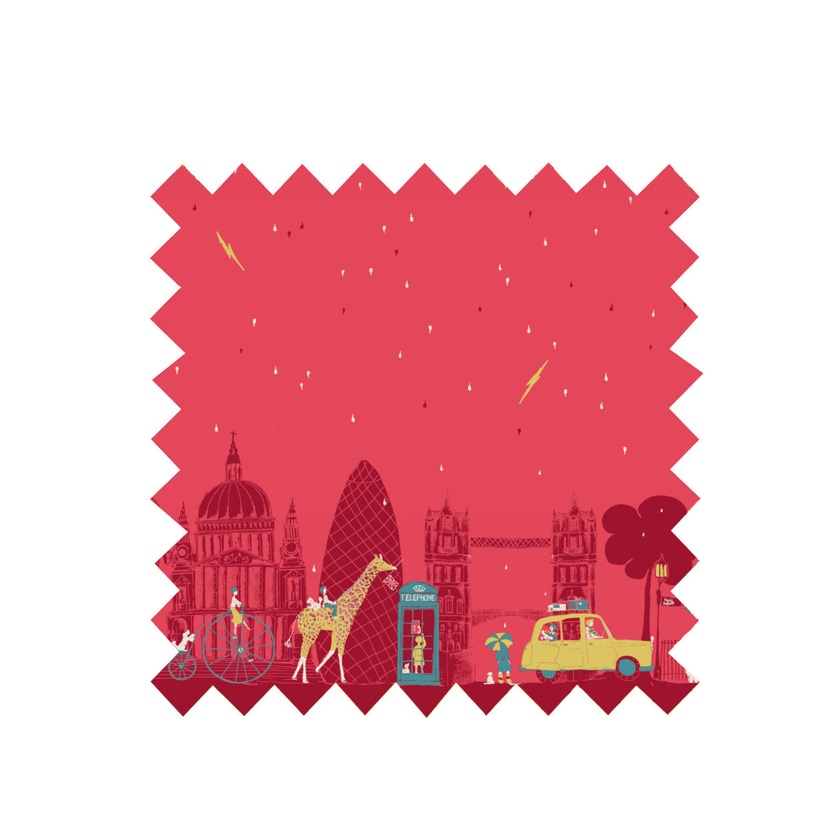 Remnant - 38cm x 78cm - Raspberry London  - COTTON TWILL FABRIC