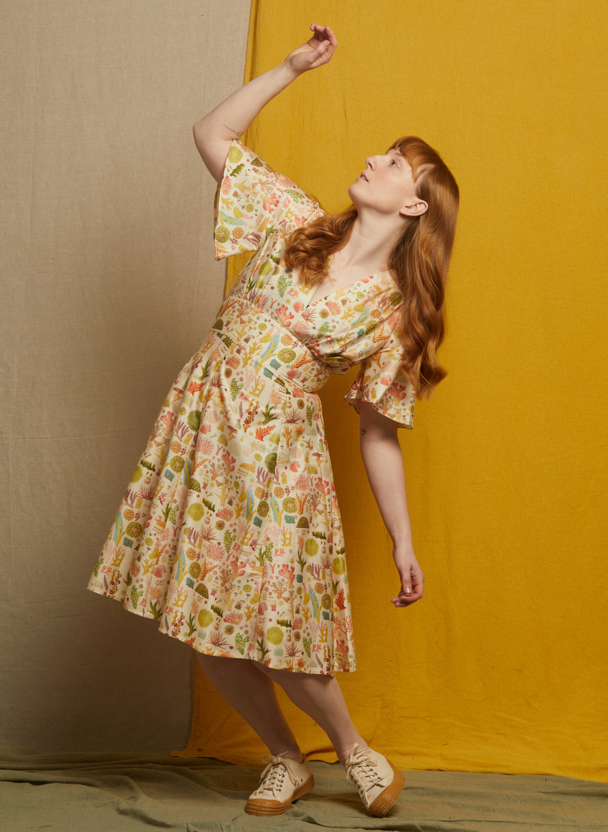 Rita Long-sleeve Dress - Cream Coral Reef