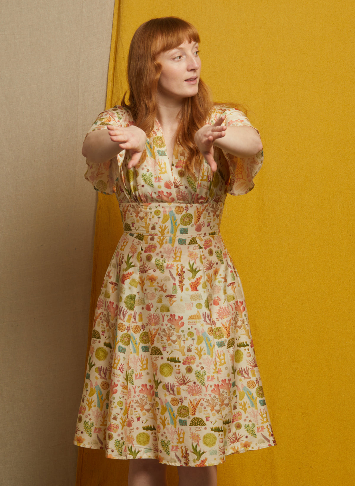 Rita Long-sleeve Dress - Cream Coral Reef