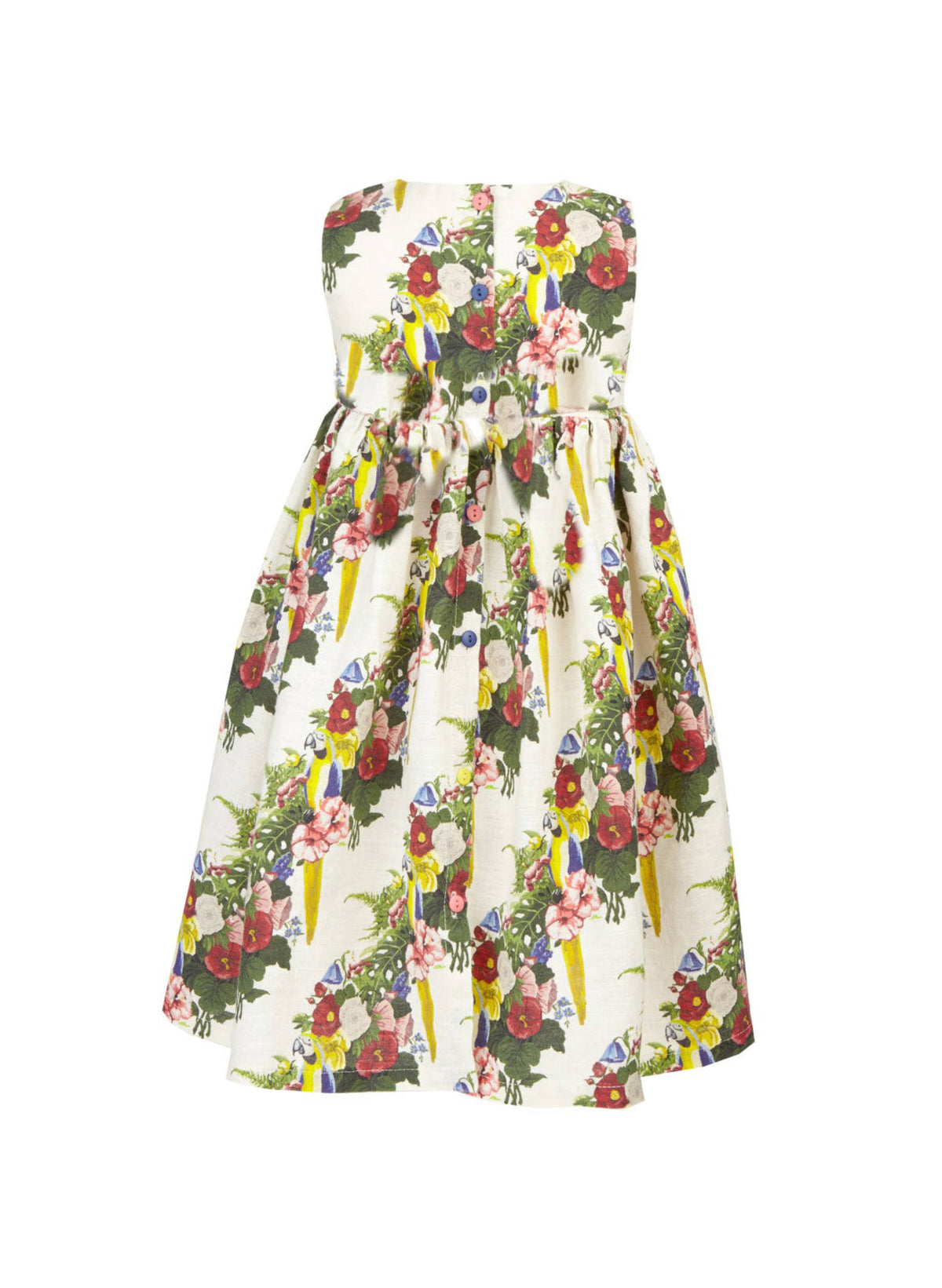 Rosie Children's Dress - Linen Parrots