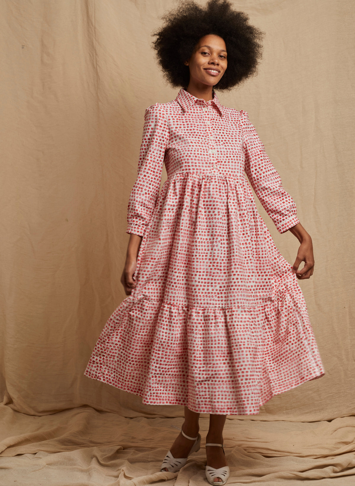 Tabatha Dress - Pink Thumb Print