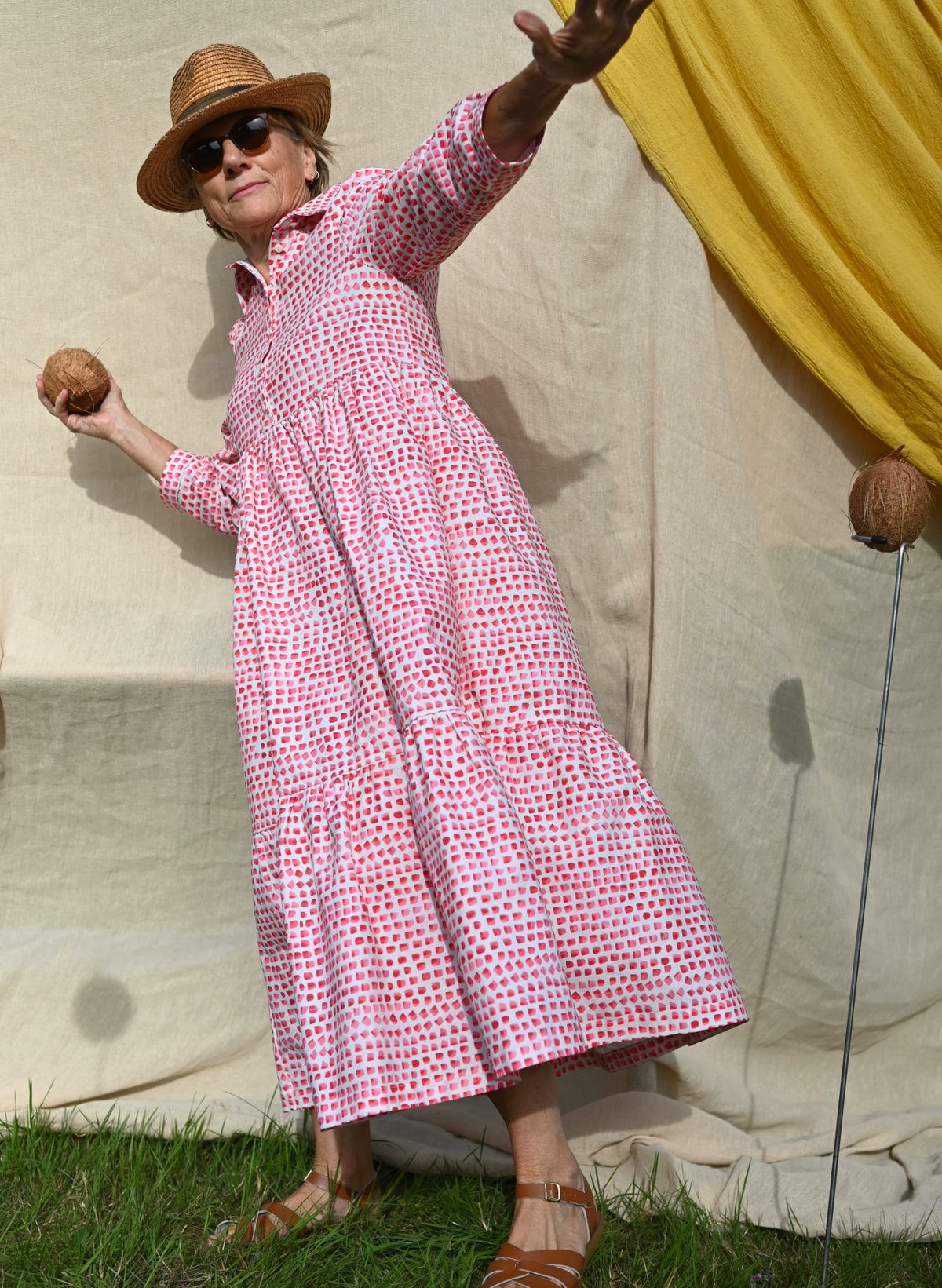 Tabatha Dress - Pink Thumb Print