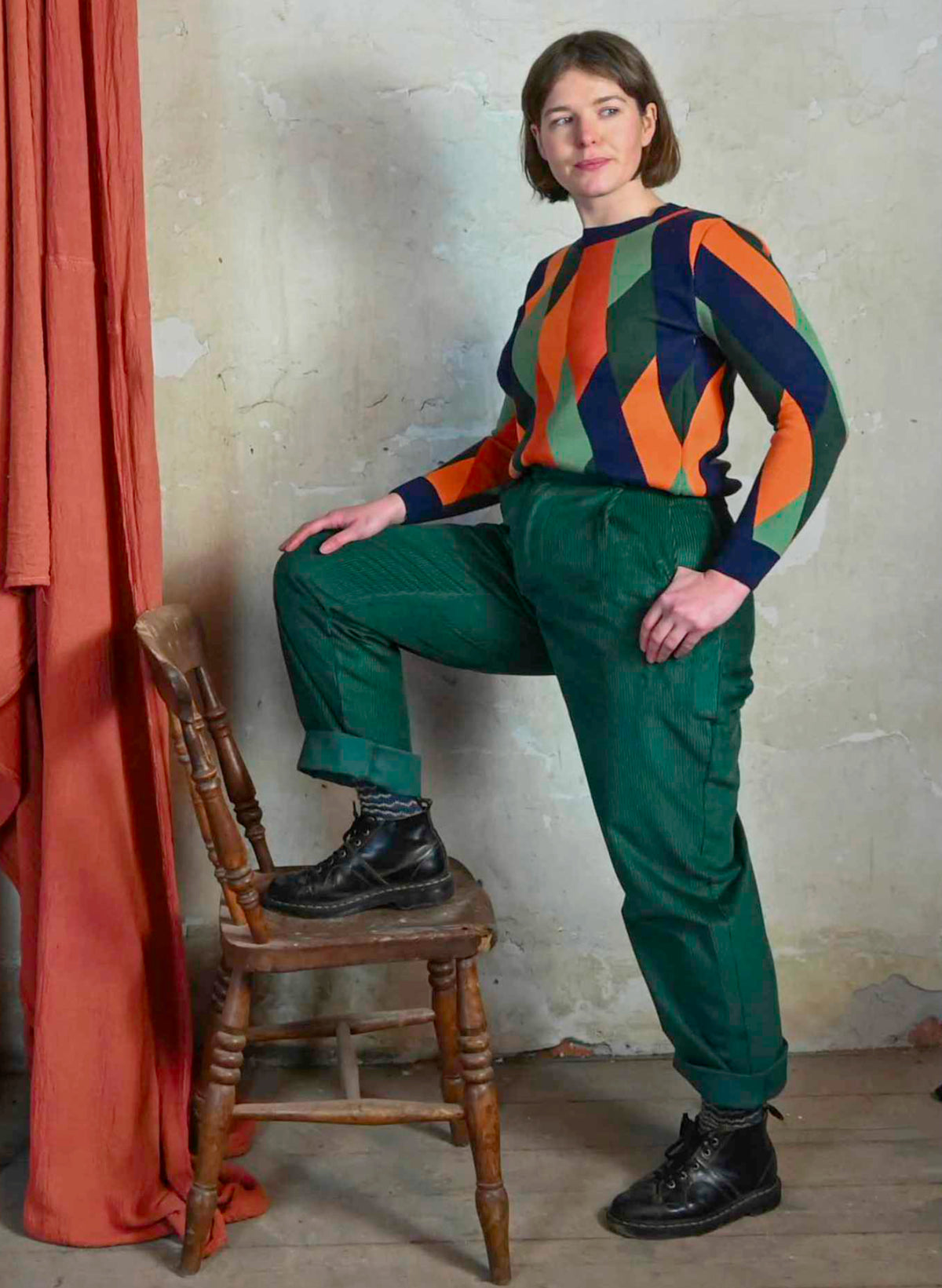 Thelma - Bottle Green Corduroy Trousers