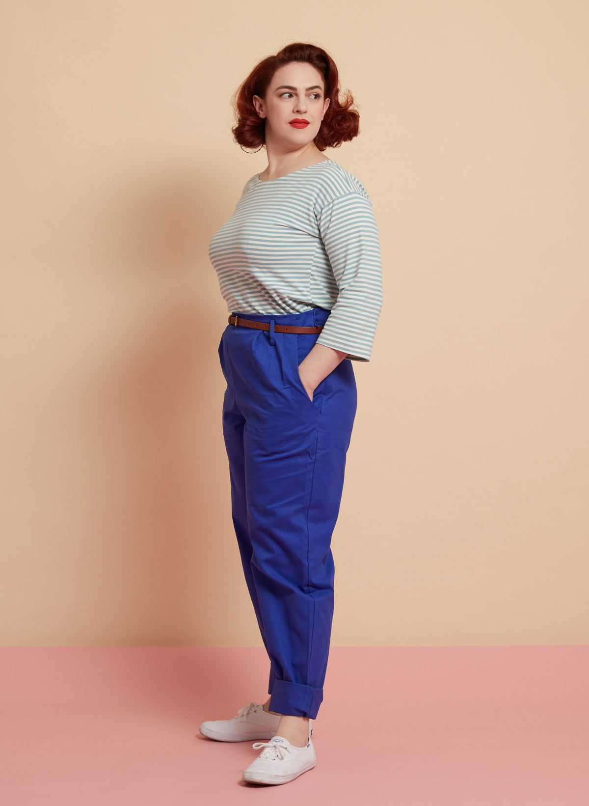 Tina Cotton Jersey Top - Light Blue Stripe