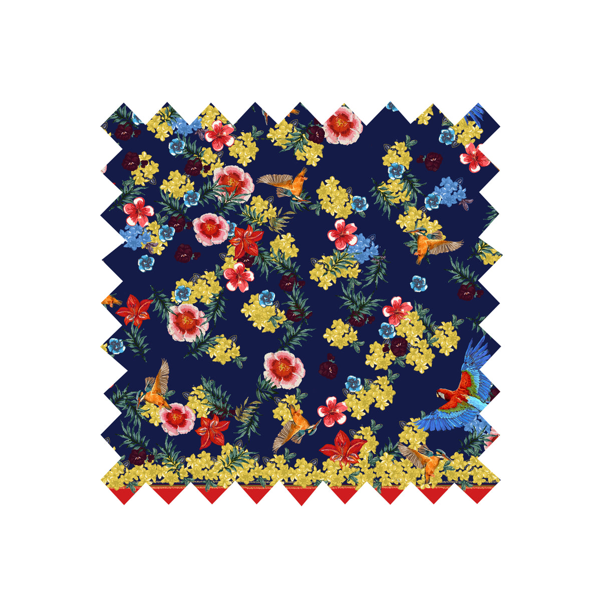 Remnant - 80cm x 237cm -  Navy Tropical Birds - Cotton Sateen