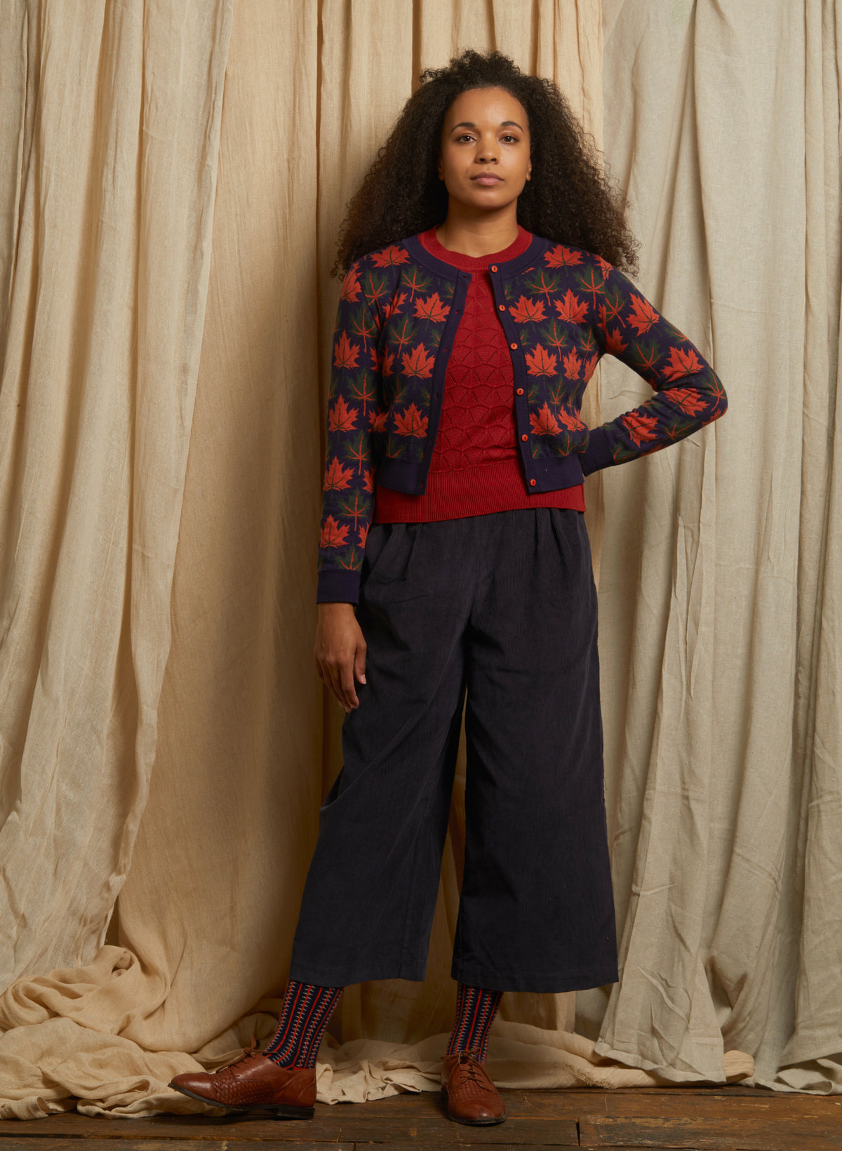 Vera - Navy Autumn Leaves Cardigan