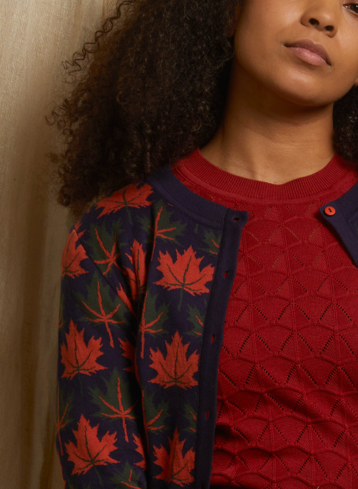 Vera - Navy Autumn Leaves Cardigan