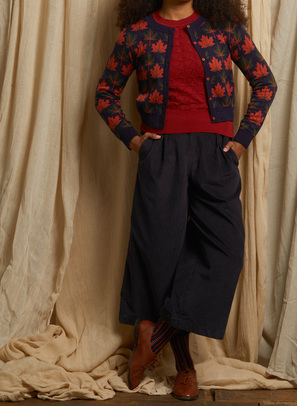 Vera - Navy Autumn Leaves Cardigan