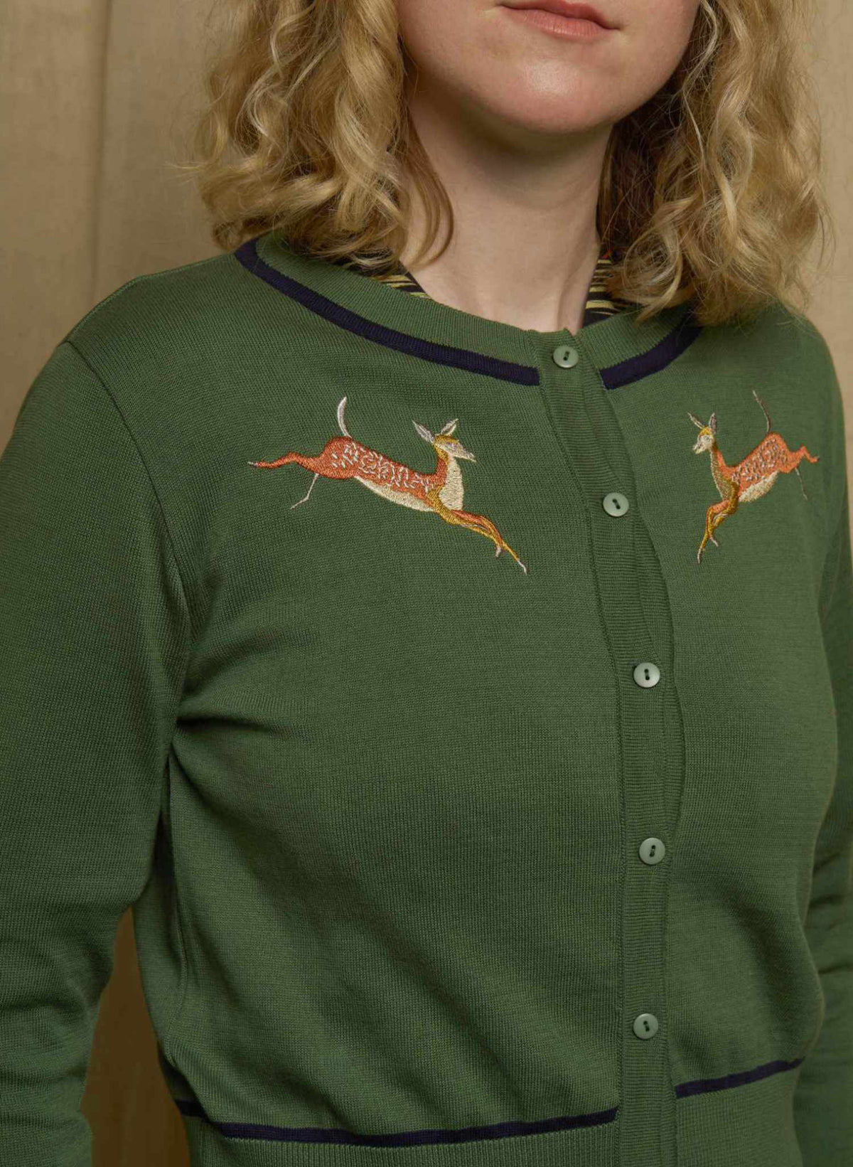 Vera - Green Embroidered Deers