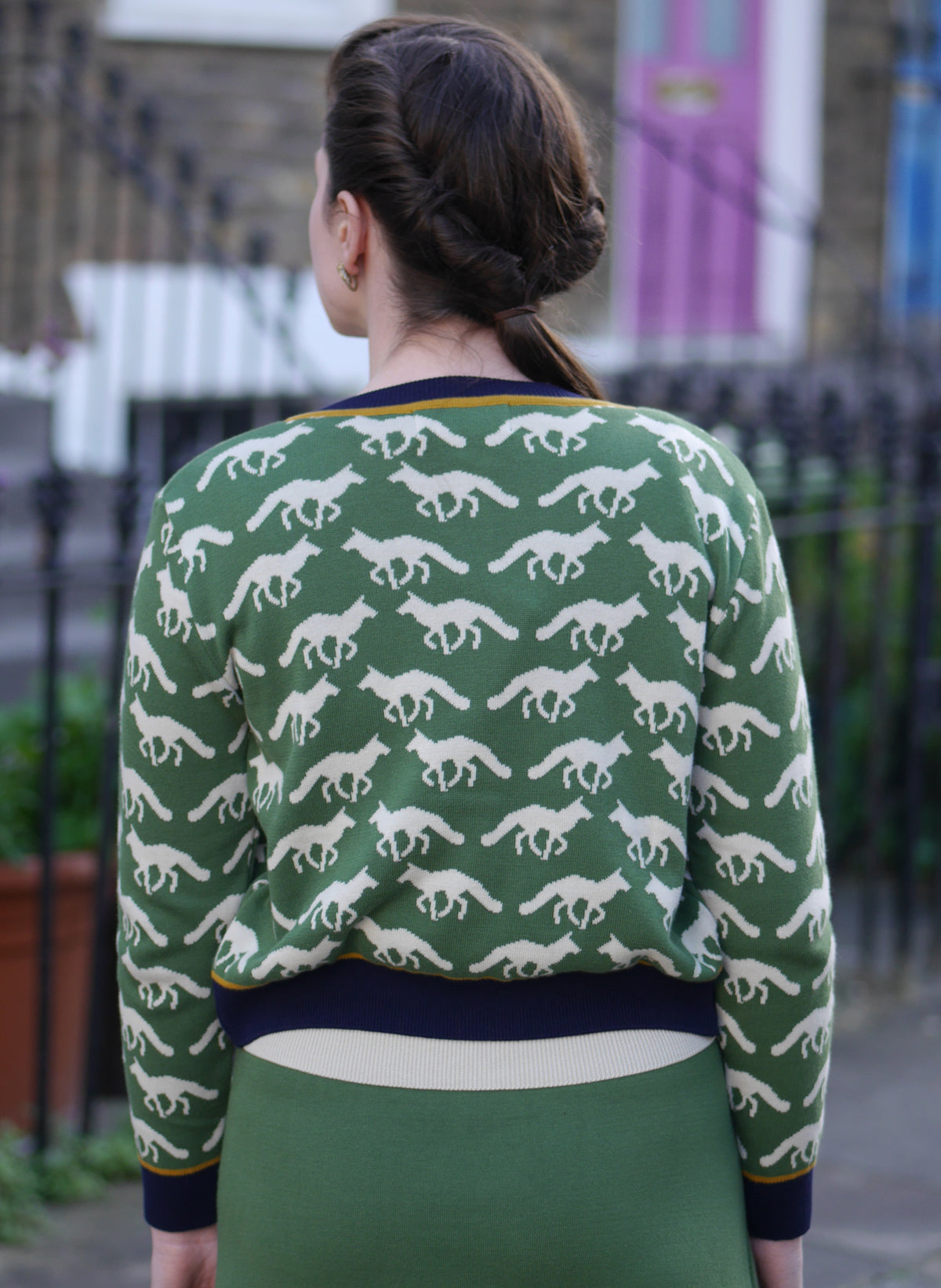 Vera Jacquard Cardigan - Green Fox