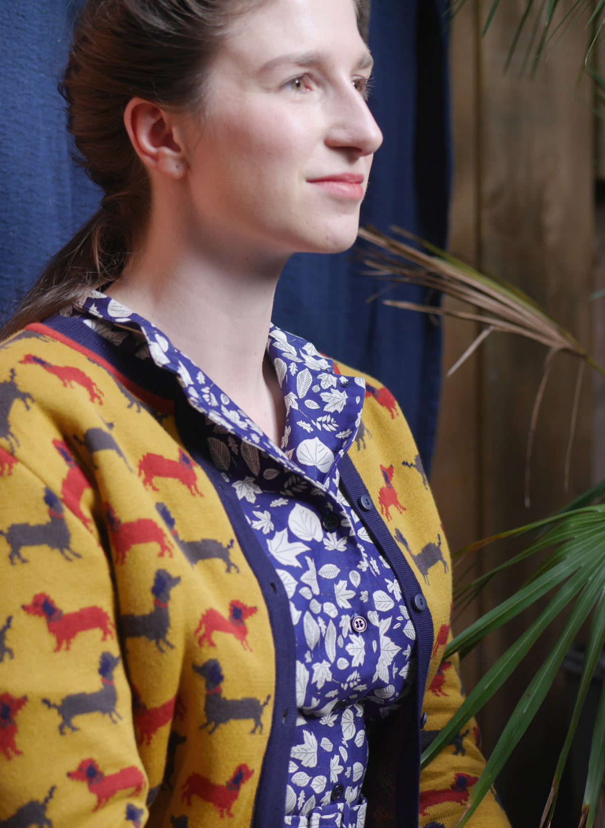 Vera Jacquard Cardigan - Mustard Sausage Dog