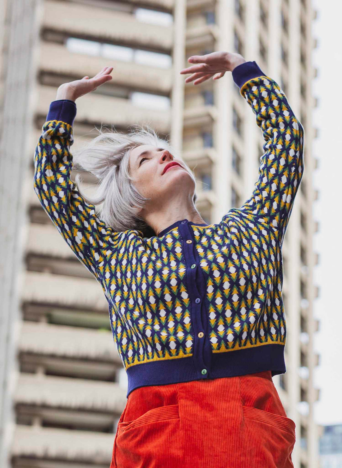 Vera Jacquard Cardigan - Navy Diamond