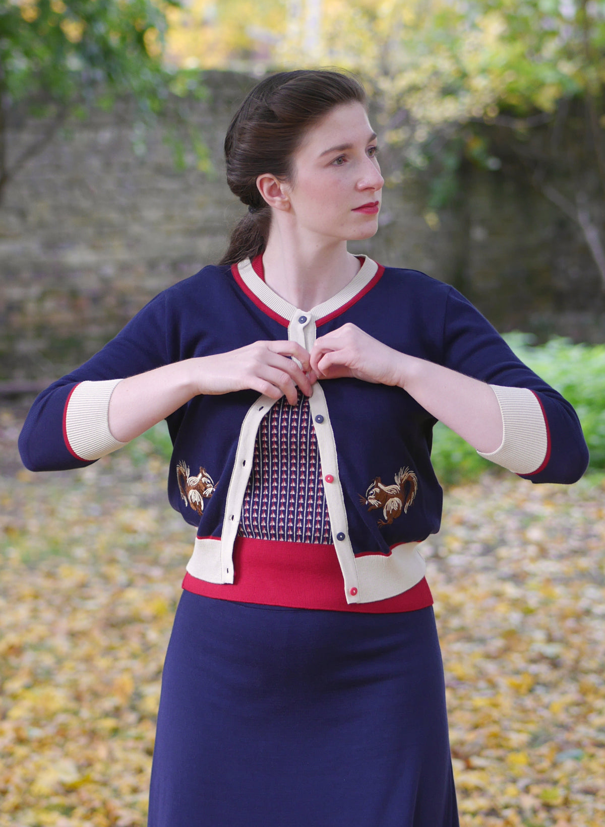 Vera - Navy Embroidered Squirrel Cardigan