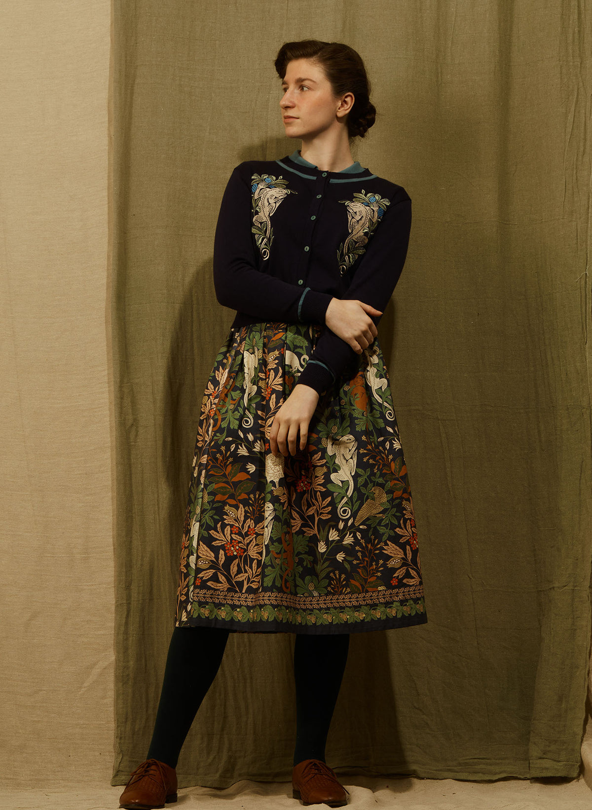 Vera Embroidered Cardigan - Navy Lizard