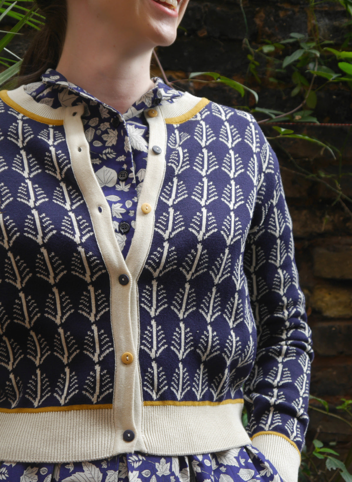 Vera Jacquard Cardigan - Navy Feather