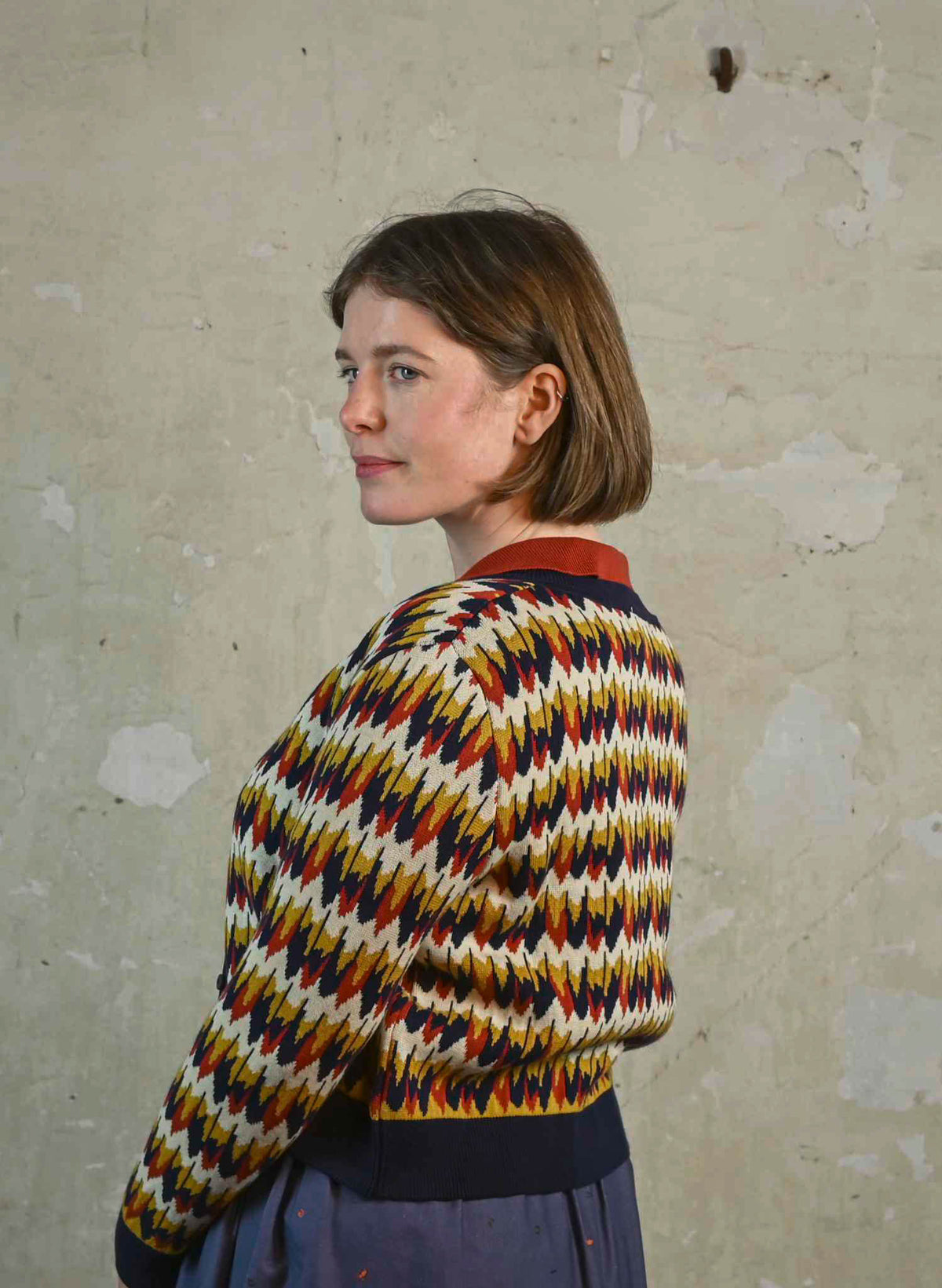 Vera Jacquard Cardigan - Navy Marbled Feather