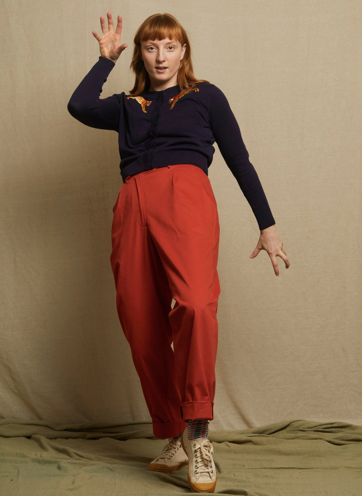 Vera Cardigan - Navy Leaping Tigers