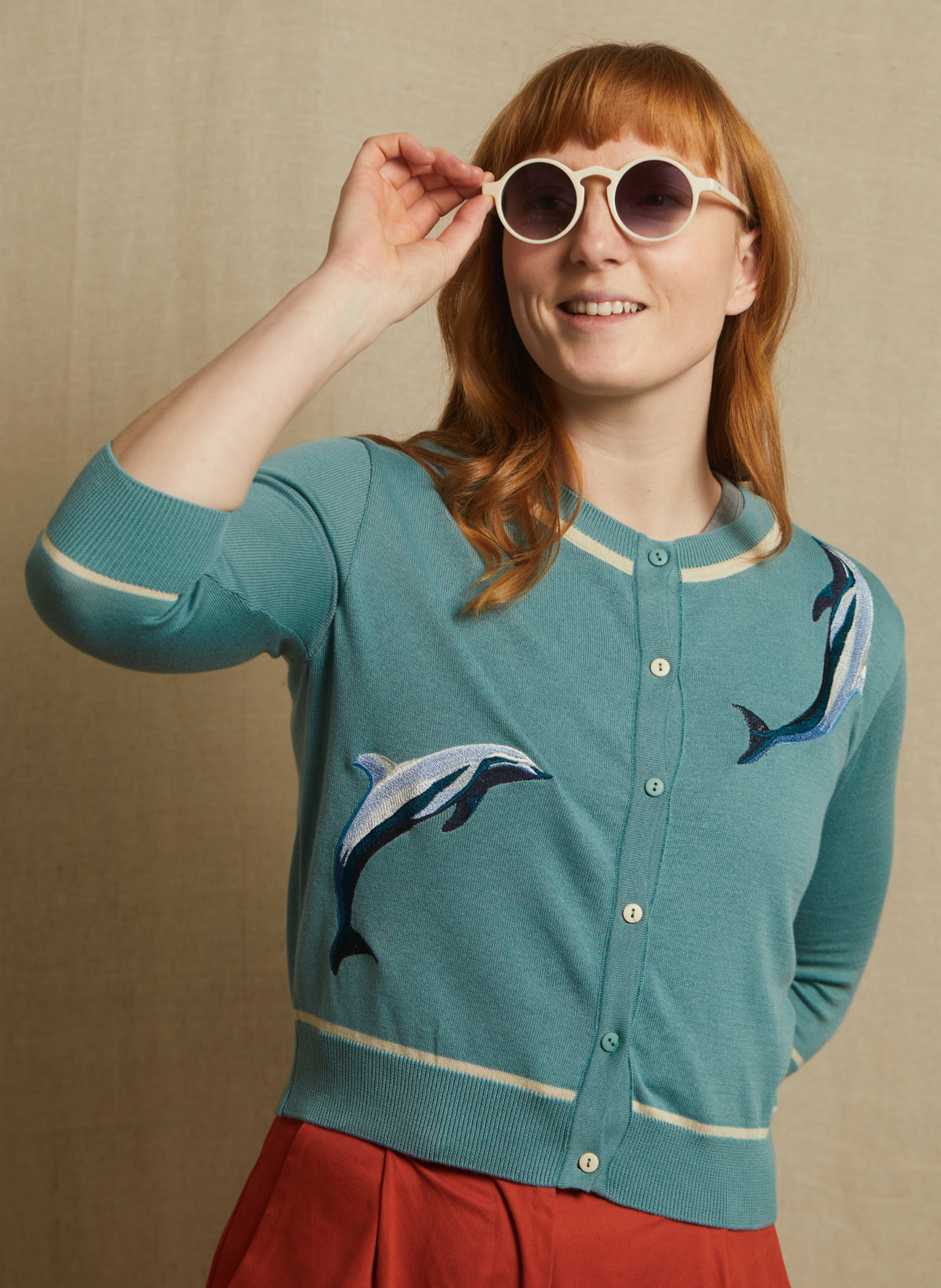 Vera Cardigan - Teal Dolphins