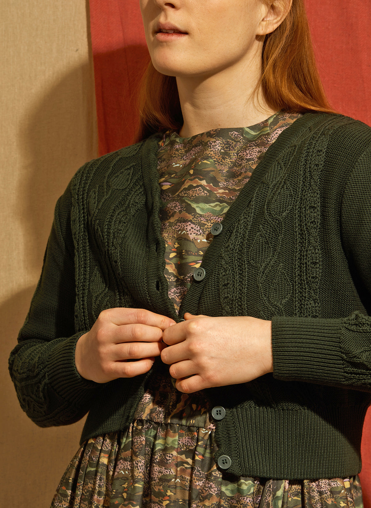 Leah Cardigan - Green Winter Floral