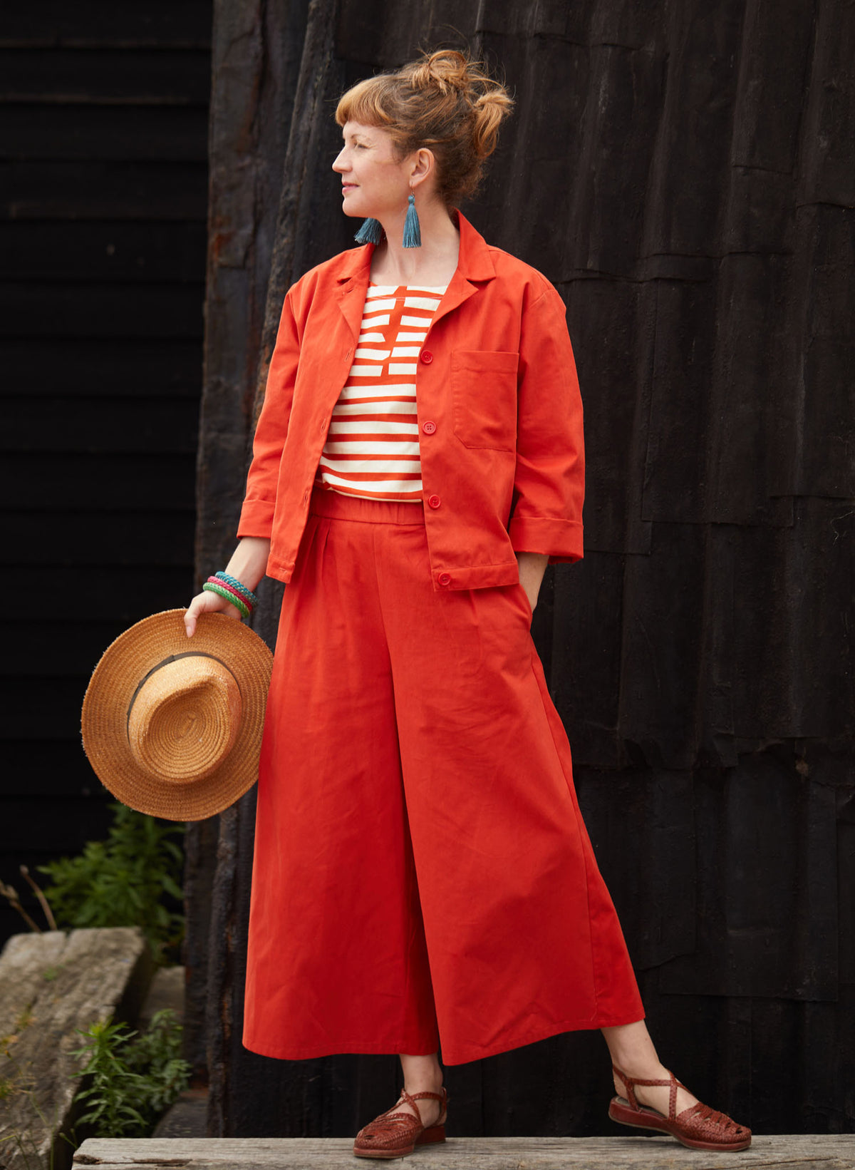 Edith Cropped Trousers - Hot Coral
