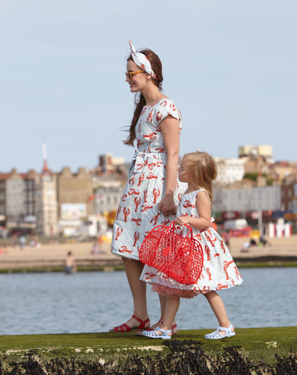 Martha - Light Blue Lobsters Print Summer Party Play Dress for Girls