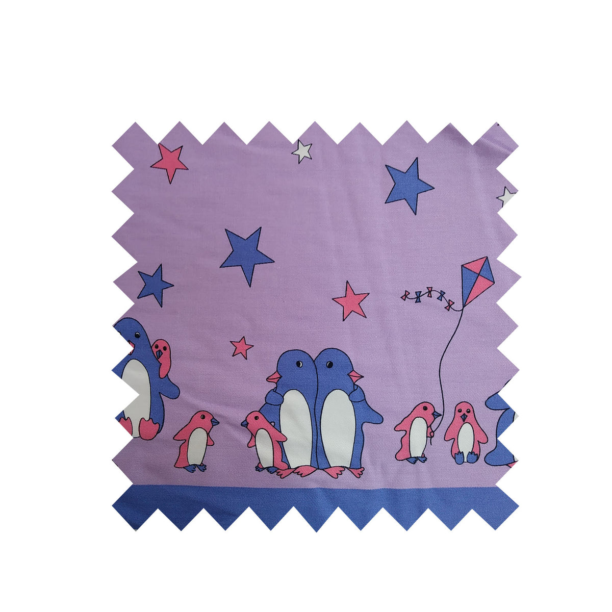 Remnant  - 1m - Purple Penguin Fabric - Cotton twill Fabric