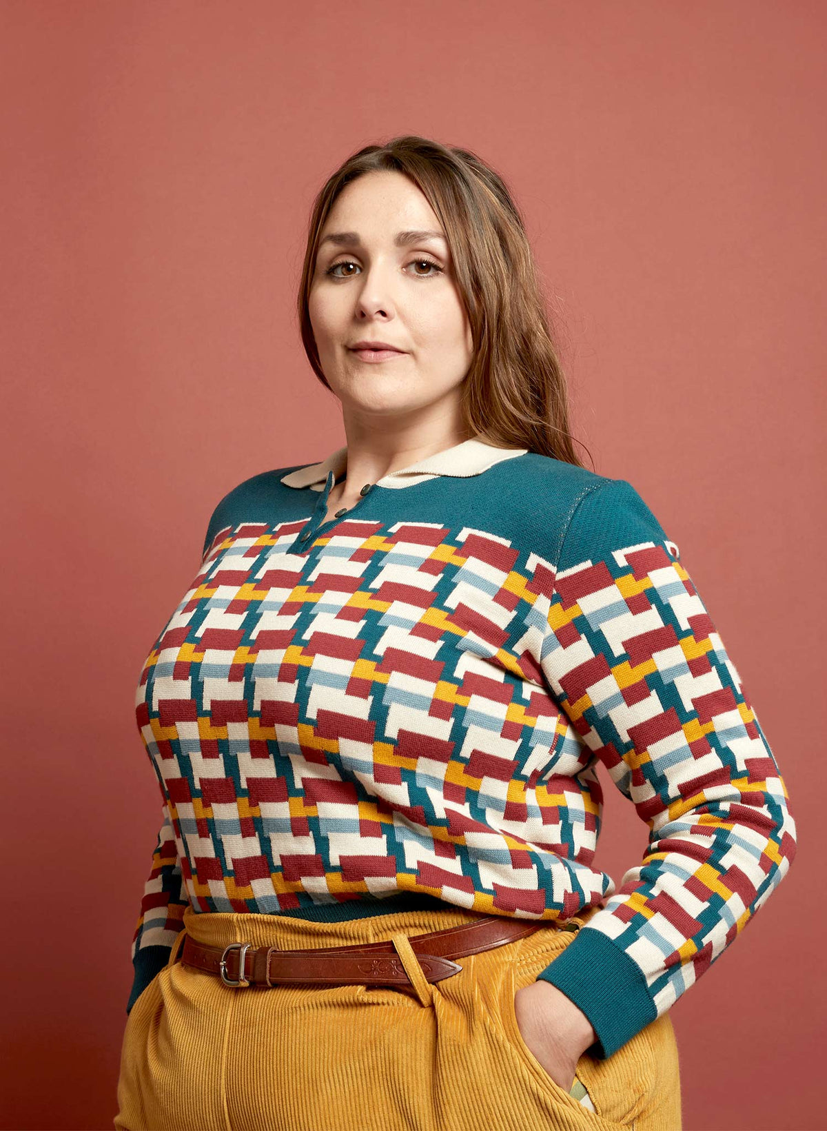 Aila - Teal Blocks Knitted Top