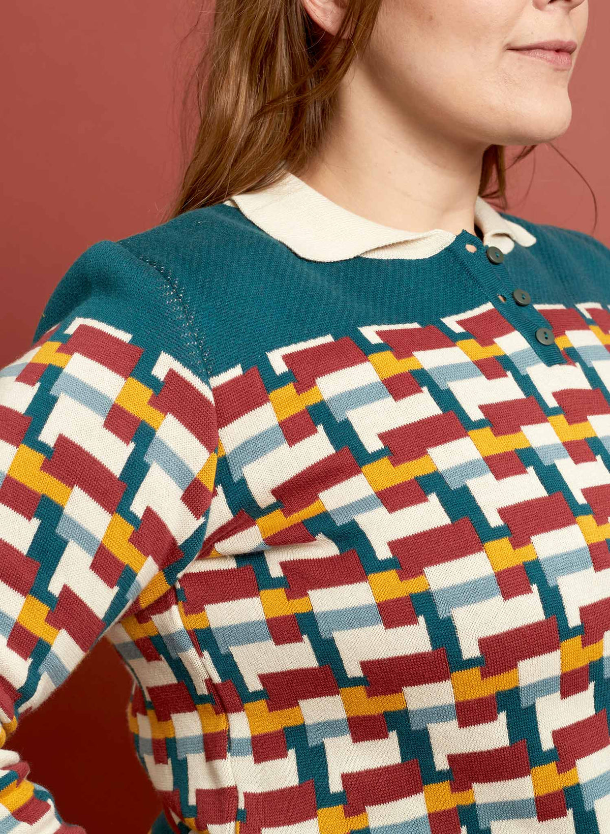 Aila - Teal Blocks Knitted Top