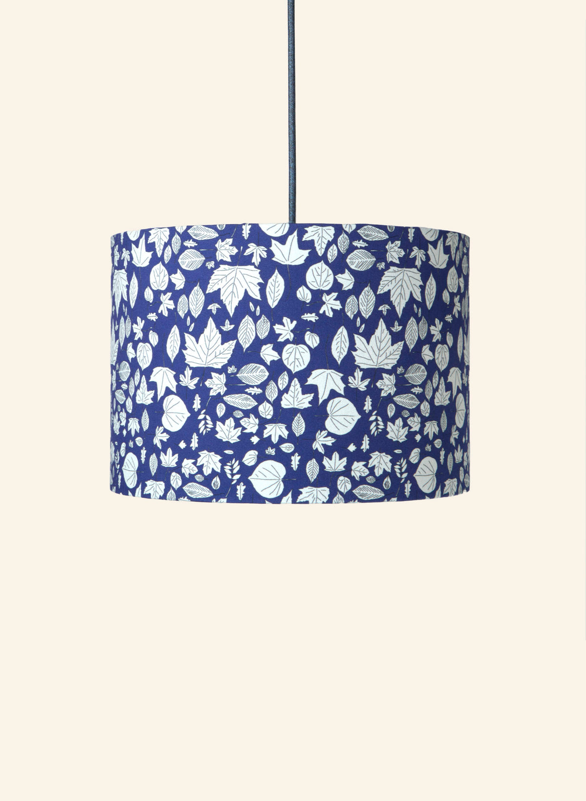 Drum Lampshade - Navy Autumn Leaves