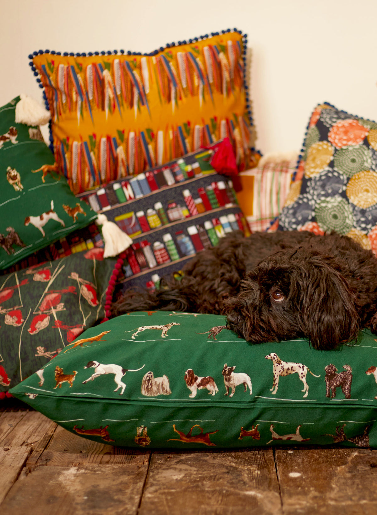 Dog Bed - Green Porcelain Dogs