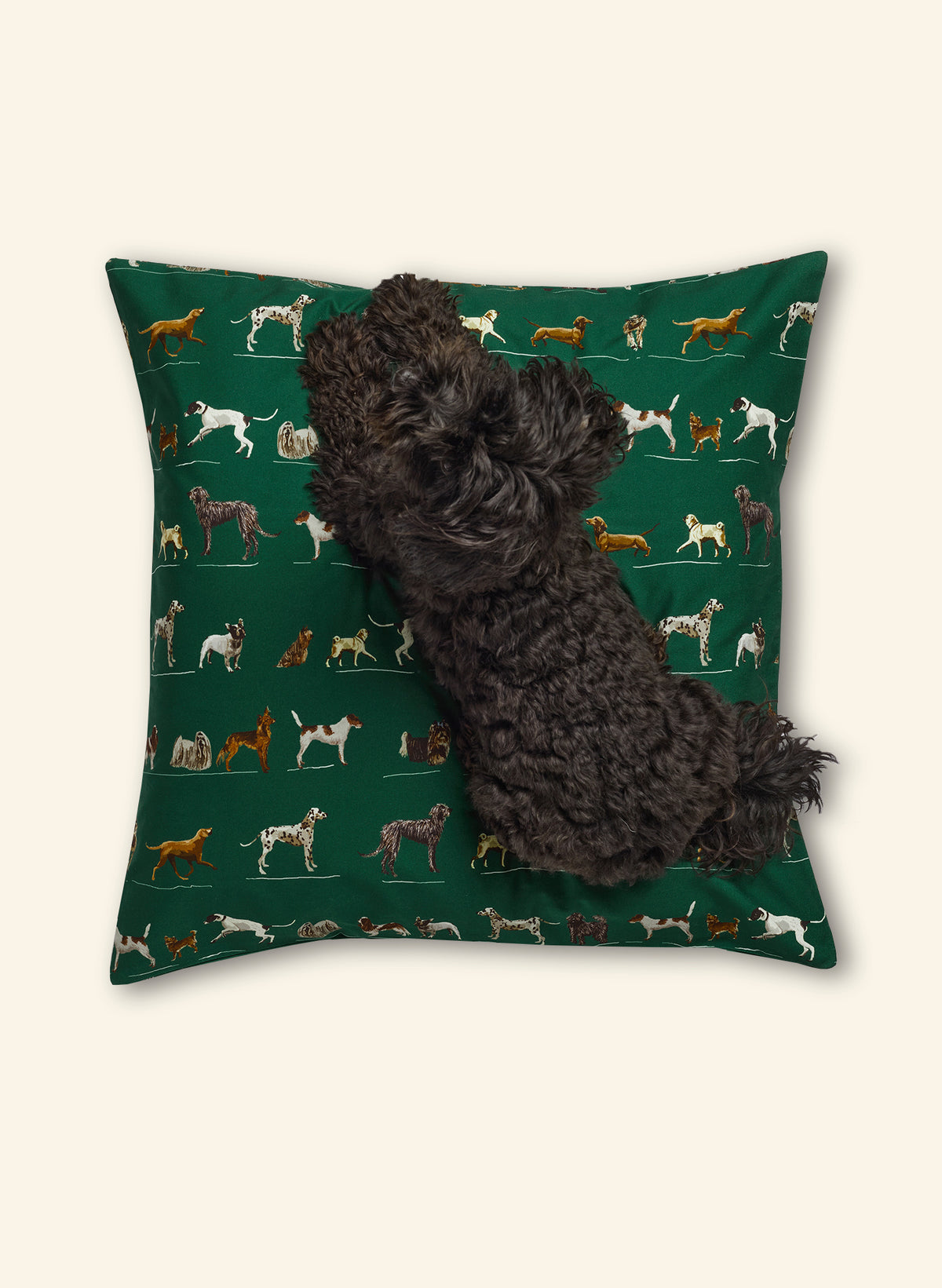 Large Cushion Cover - Green Porcelain Dogs