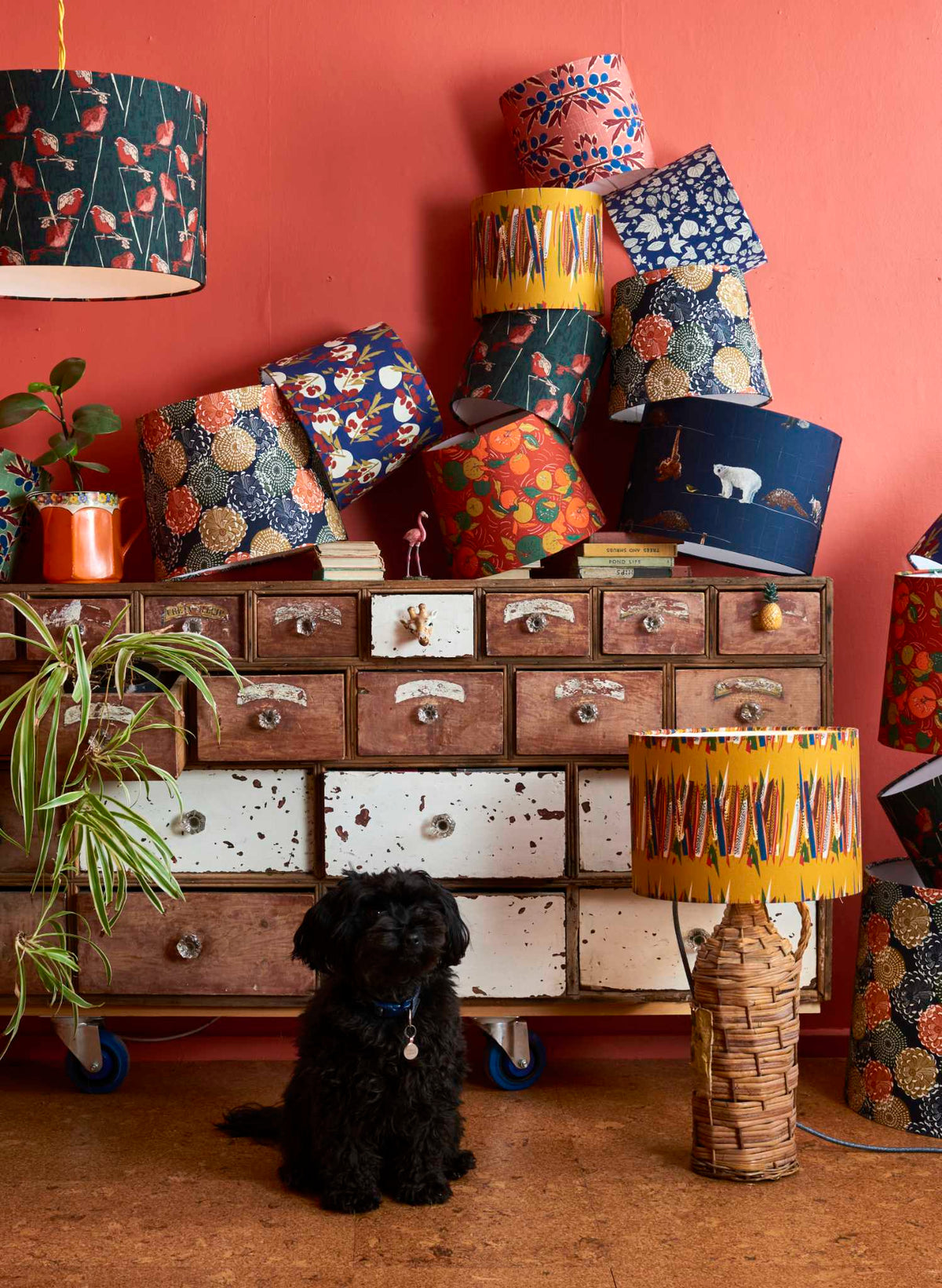 Drum Fringe Lampshade - Navy Endangered Animals