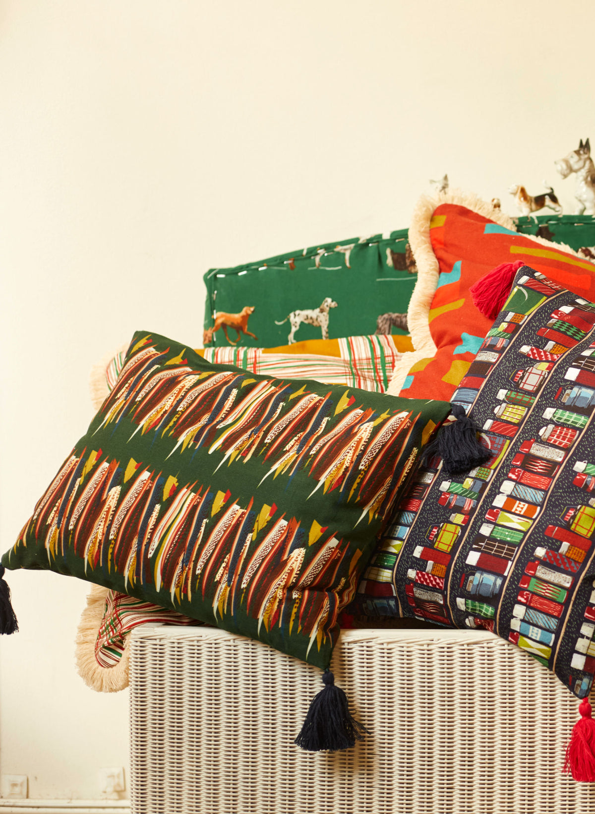 Rectangular Cushion Cover - Green Mid-Century Feather