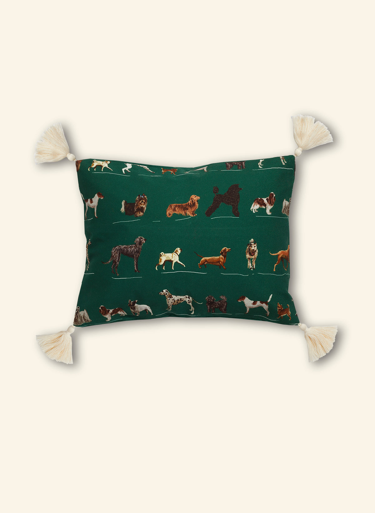 Rectangular Cushion Cover - Green Porcelain Dogs