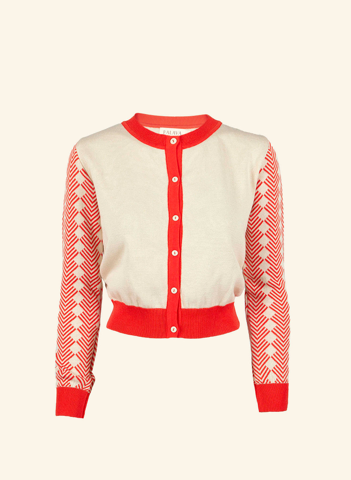 Vera Full Length Sleeve Cardigan - Cream/Red Large Tiger